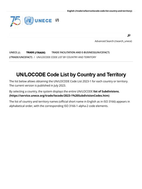 locodes|UN/LOCODE Code List by Country and Territory .